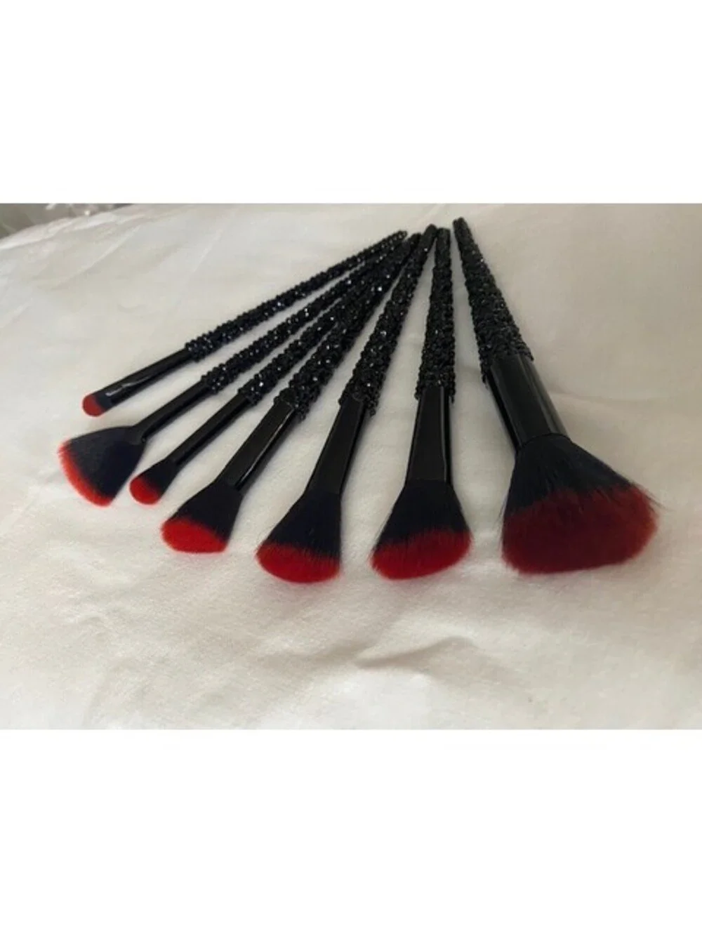 Black and Red Rhinestone Makeup Brush Set - New - 7 Piece set